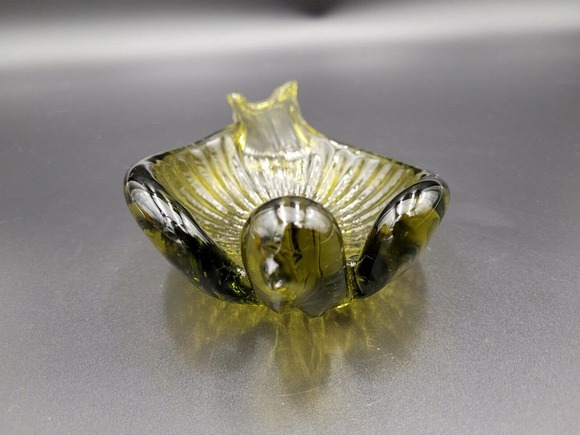 VTG Art Glass Stacking Bird Candy Dish Ashtray Amber Olive Green Retro MCM - Picture 7 of 12